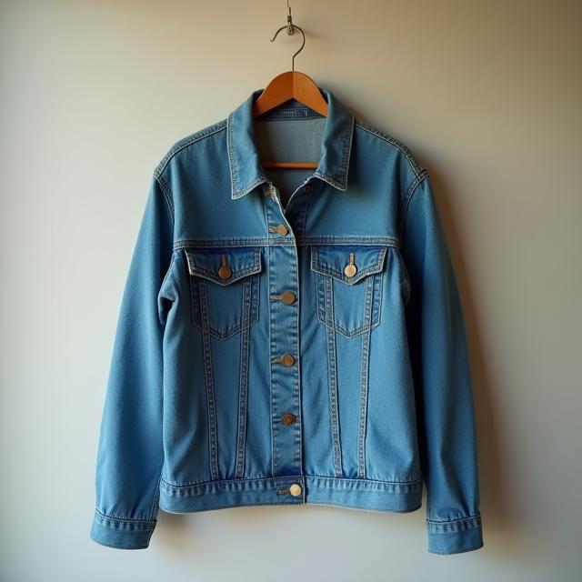 Chaqueta denim ecológica colgada en perchero