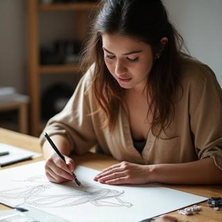 Isabel López diseñando un boceto