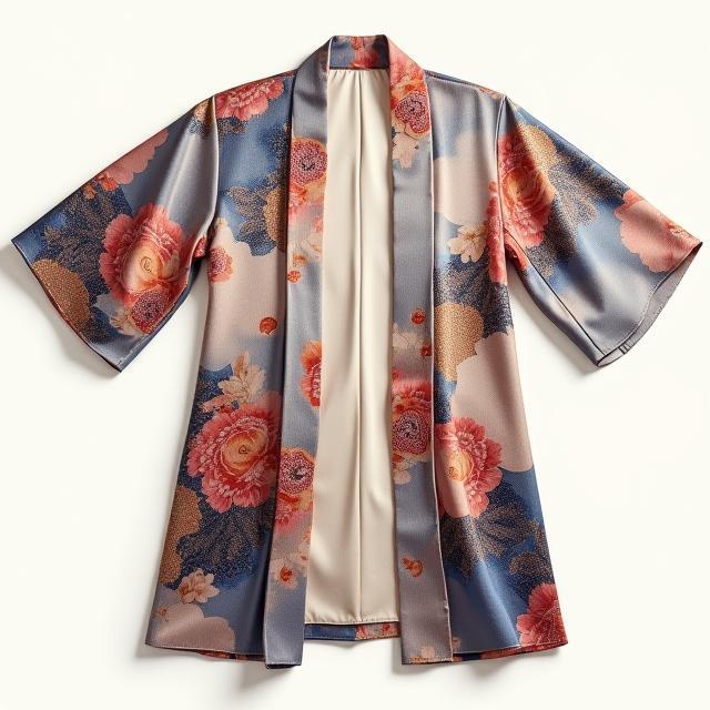 Kimono de seda estampado desplegado
